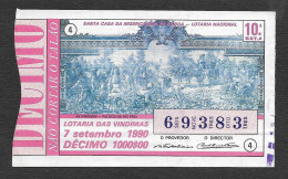 Loterie PORTUGAL 07-09-1990 Vendanges Vin Azulejo Palais Rio Frio Palace Loteria Lottery Grape Harvest Wine Tile - Billetes De Lotería