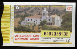 Loterie PORTUGAL 26-10-1990 Couvent Dos Loios Arraiolos Alentejo Eglise Loteria Lottery Convent Church - Billetes De Lotería