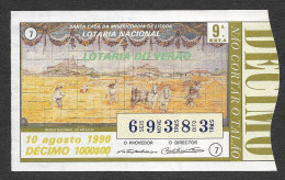 Loterie PORTUGAL 10-08-1990 Campagne Cheval Azulejo Carreau Loteria Lottery Tile Countryside - Billetes De Lotería