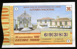 Loterie PORTUGAL 30-11-1990 Eglise Açores Azores Loteria Lottery Church - Billetes De Lotería