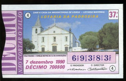 Loterie PORTUGAL 07-12-1990 Eglise Vila Viçosa Alentejo Loteria Lottery Church - Billetes De Lotería