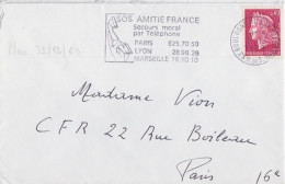 F Lettre Obl. Sécap "SOS Amitié" Boulogne Billancourt Le 31/12/69 Sur N° 1536 B 0,40 Cheffer Rouge - 1967-1970 Marianne Of Cheffer