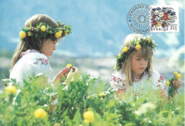 Carte Maximum Suède, 17/5/1988, Fleurs Des Prés, Fillettes - Cartes-maximum (CM)