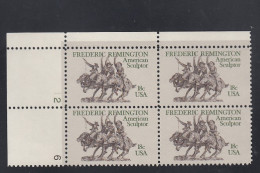 Sc#1934, Plate # Block Of 4 18-cent, Frederic Remington American Sculptor, US Postage Stamps - Numéros De Planches