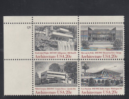 Sc#2019-2022, Plate # Block Of 4 20-cent, American Architecture Series, US Postage Stamps - Plaatnummers
