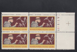 Sc#2023, Plate # Block Of 4 20-cent, Francis Of Assisi Religious Leader, US Postage Stamps - Numéros De Planches