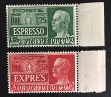 1938 - Italia Colonie - Africa Orientale Italiana - Epresso - Lire 1,25 + 2,50  Nuovi - Coppia  -  A1 - Afrique Orientale Italienne