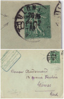 LETTRE. SEMEUSE LIGNEE 15c. VARIETE. GROS DECALAGE DE LA SURCHARGE TAXE PERCUE       /  2 - Enveloppes Repiquages (avant 1995)