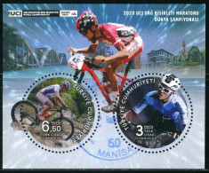 Türkiye 2020 Mi 4614-4615 World Mountain Biking Championships, Cycling, Round Stamp, Bicycle [Block 203] - Usati