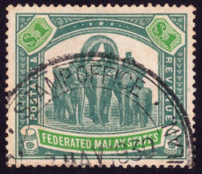 FEDERATED MALAY STATES FMS 1926 $1 Wmk.MSCA Sc#73a - USED FISCAL @TE234 - Federated Malay States