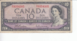 Monnaie (123261) Banque Du Canada 1954 Dix Dollars Série PT9354305 Beattie/Raminsky - Kanada