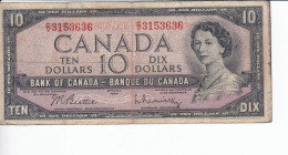 Monnaie (123262) Banque Du Canada 1954 Dix Dollars Série CV3153636  Beattie/Raminsky - Kanada