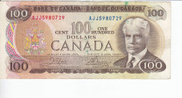 Monnaie (123263) Banque Du Canada 1975 Cent Dollars Série AJJ5980729 Crow/Bouey - Canada