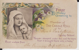 First Birthday Greeting, Member Of He Cradle Roll . ... Stamp. Message Nom Inscrit à La Main. Carte Personnalisé - Naissance