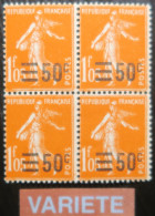 R1118(2)/433 - 1926/1927 - TYPE SEMEUSE CAMEE - N°225 BLOC NEUF** - VARIETE >>> Surcharges Déplacées - Unused Stamps