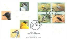 1999  Birds Of Canada  Series 4  Goshawk, Blackbird, Goldfinch, Crane  Sc 1770-3  Block Of 4 Different - 1991-2000