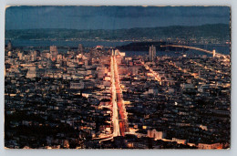 Night Scene San Francisco California Aerial View 1950s Postcard - San Francisco