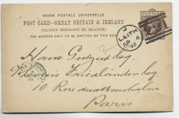 GREAT BRITAIN IRELAND ENTIER POSTE CARD ONE PENNY 221 LAITH AP 1 1892 TO FRANCE - Prefilatelia
