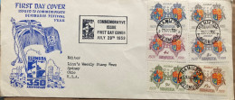 BERMUDA 1959, FDC COVER, FESTIVAL YEAR, ILLUSTRATE, SHIP & FLAG, HAMILTON CITY CANCEL, ARMS OF KING JAMES & QUEEN, 6DIF - Bermuda