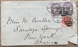 GREAT BRITAN 1891, COVER USED TO USA, CULLOMPTON, BRADNINCH, NEW YORK, SARATOGA SPRING, 4 DIFF CITY CANCEL - Cartas & Documentos