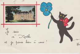 Cpsm 9x14 ."Je Suis à NOTH (515 Ha) Et Je Pense  Bien à Vous" + CHAT Illustr. RENE (+ Mini Photo 3x5 Cm Château Du FOT ) - Sonstige & Ohne Zuordnung