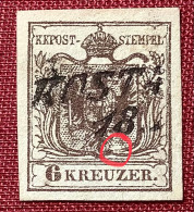 PLATTENFEHLER / PLATE FLAW Österreich 1850 6Kr III HP  Gestempelt (Austria Variety Autriche Variété Abart - Oblitérés