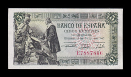 España Spain 5 Pesetas Capitulaciones 1945 Pick 129a Serie E Sc Unc - 5 Peseten