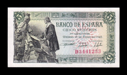 España Spain 5 Pesetas Capitulaciones 1945 Pick 129a Serie D Sc Unc - 5 Pesetas