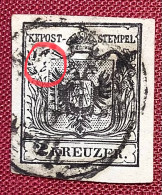 PLATTENFEHLER / PLATE FLAW Österreich 1850 2Kr Schwarz MP Gestempelt (Austria Variety Autriche Variété Abart - Used Stamps