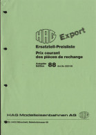 Catalogue HAG 1988 Ersatzteil-Preisliste  DM CHF In Binder - En Allemand Et Français - Deutsch