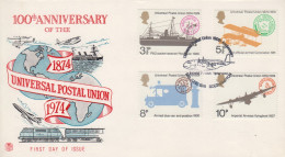 Enveloppe  FDC  1er  Jour   GRANDE  BRETAGNE    Centenaire  De   L' U.P.U   1974 - 1971-1980 Em. Décimales