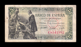 España Spain 5 Pesetas Capitulaciones 1945 Pick 129a Serie C Bc/Mbc F/Vf - 5 Peseten