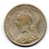 GREAT BRITAIN - 6 Pence, Silver, Year 1889, KM # 760 - H. 6 Pence