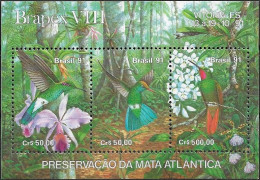 BRAZIL - SOUVENIR SHEET NATIONAL PHILATELIC EXHIBITION BRAPEX'91 (HUMMINGBIRDS AND ORCHIDS) 1991 - MNH - Protection De L'environnement & Climat