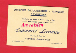 1  Carte De Visite Format 8 X 12 Cm ANDRESY Yvelines M.Edouard LECOMTE 46 Grande Rue Entreprise De Couverture Fumisterie - Cartes De Visite