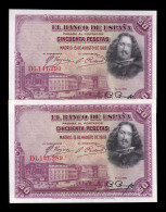 España Spain Pareja Correlativa 50 Pesetas Velázquez 1928 Pick 75b Ebc+ Xf+ - 50 Pesetas