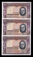 España Spain Trio Correlativo 50 Pesetas Santiago Ramón Y Cajal 1935 Pick 88 Ebc+ Xf+ - 50 Pesetas