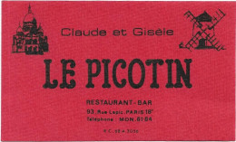 Carte   Le Picotin  Restaurant Bar   93 Rue Lepic 75018 Paris - Cartes De Visite