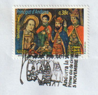 Les Rois Mages, Retable De L'église St Marc & Santa Maria D'Encamp. Noël 2014, Timbre Oblitéré Sur Fragment Lettre - Gebruikt