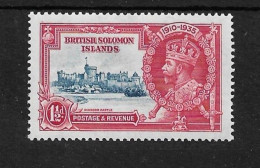 BRITISH SOLOMON ISLANDS 1935 1½d SILVER JUBILEE 'CRACK IN TOP LEFT HAND CORNER TABLET' UNLISTED VARIETY MOUNTED MINT - British Solomon Islands (...-1978)