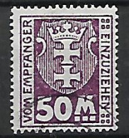 DANZICA OCCUPAZIONE TEDESCA  1923  SEGNATASSE   STEMMA DI DANZICA FILIGRANA 2  UNIF. 17 USATO VF - Postage Due