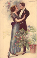 ILLUSTRATEURS SIGNES - Un Couple En Lassé Se Regarde - Bouquet De Fleur - Signés T Corbella - Carte Postale Ancienne - Corbella, T.