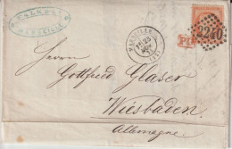 1871 ! - SIEGE TARIF 40c ! - LETTRE De MARSEILLE => WIESBADEN (ALLEMAGNE) - 1870 Asedio De Paris