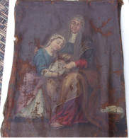 PEINTURE HST 17  / 18 EME SAINT ANNE APPRENANT A LIRE A LA VIERGE MARIE A RESTAURER 30 / 40 CM CHRIST - Oils