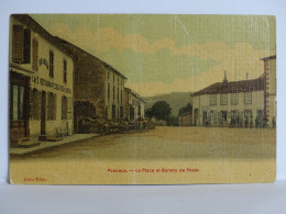 CPA 88 Vosges - Pouxeux - La Place Et Bureau De Poste - Carte Toilée - Pouxeux Eloyes