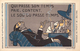 HUMOUR - Qui Passe Son Temps Paie Content Le Sou Du Passe Temps - Homme Qui Fume Allongé - Carte Postale Ancienne - Humor