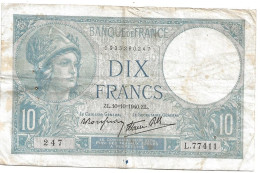 Billet 10 Francs Minerve 1940 ZL - 10 F 1916-1942 ''Minerve''