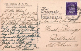 ! Karte Aus Nürnberg, Maschinenwerbestempel 1944, Posteigenwerbung, Zur Ortsangabe Gehört Stets Die  Postleitzahl - Covers & Documents