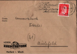 ! Umschlag Aus Herford, Maschinenwerbestempel 1945, Posteigenwerbung, 21 Ist Die Postleitzahl ... - Cartas & Documentos