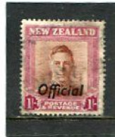 NEW ZEALAND - 1938  1s  KGVI   OVERPRINTED  OFFICIAL  FINE USED - Service